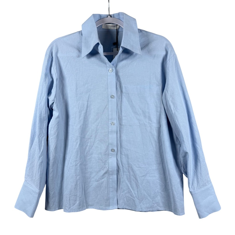 COMMENSE Womens S Shirt Blue Button Down Coastal Minimalist Officecore NWT‎